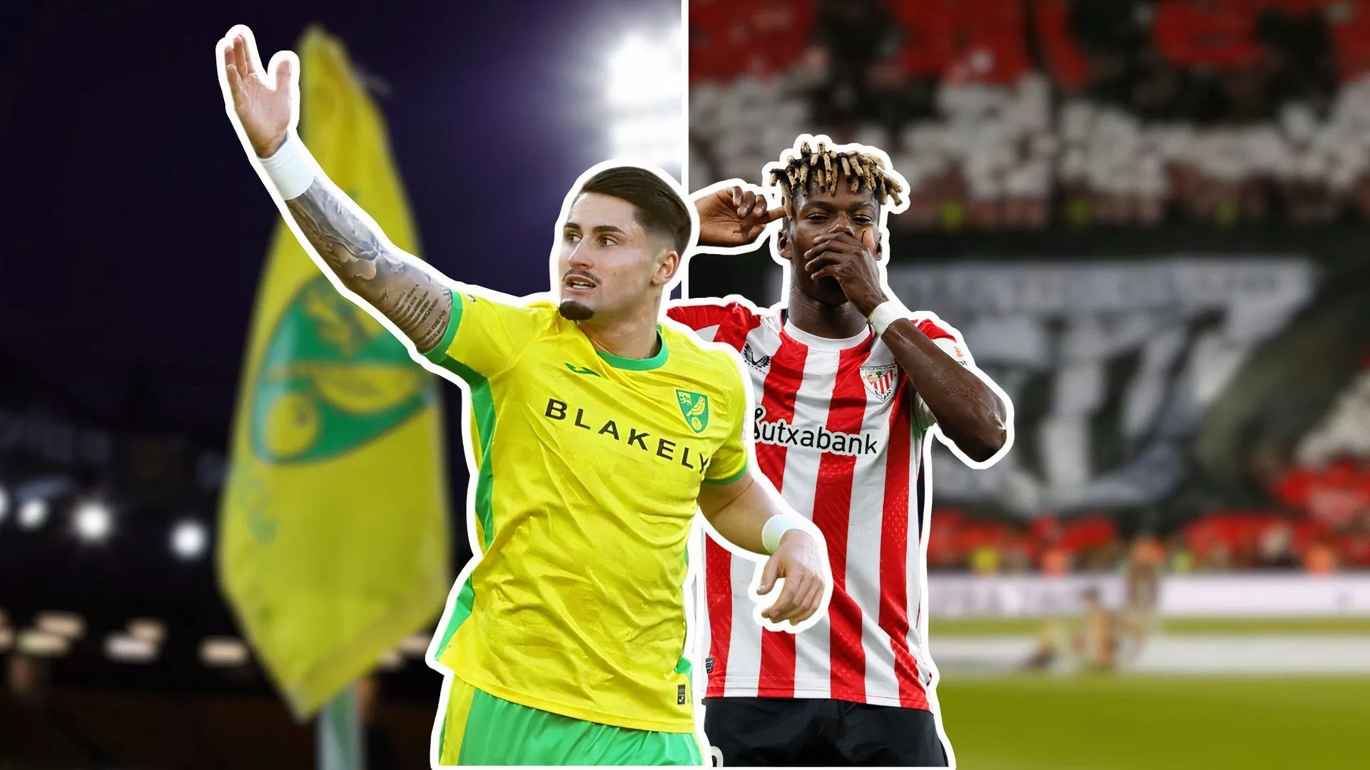 Hình ảnh so sánh giữa cầu thủ Borja Sainz và Nico Williams liên quan đến tin đồn chuyển nhượng