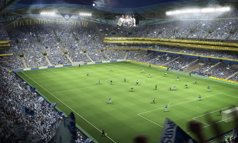 Khung cảnh sân cỏ Tottenham Hotspur Stadium nhìn từ khán đài