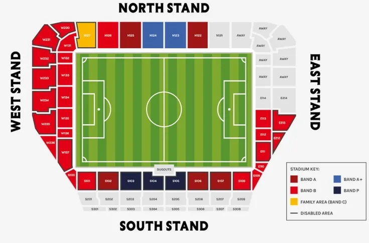 Sơ đồ bố trí các khán đài tại sân Gtech Community Stadium của Brentford