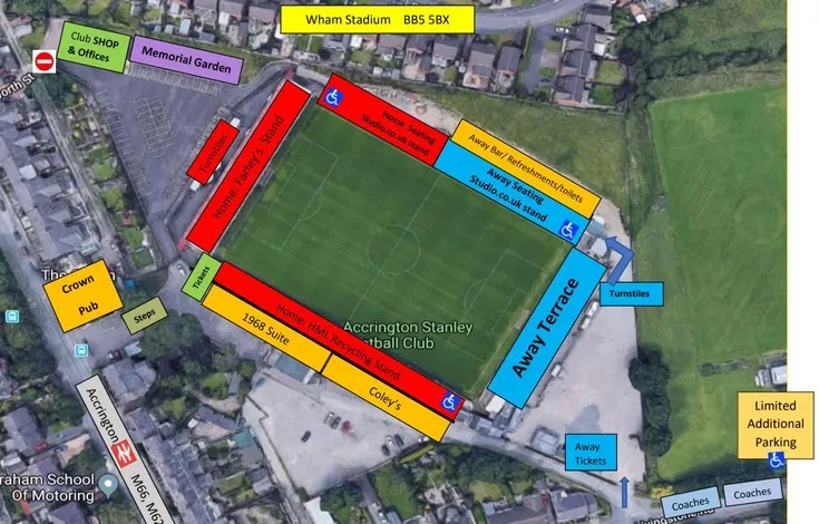 Sơ đồ bố trí chỗ ngồi các khán đài sân Wham Stadium Accrington Stanley