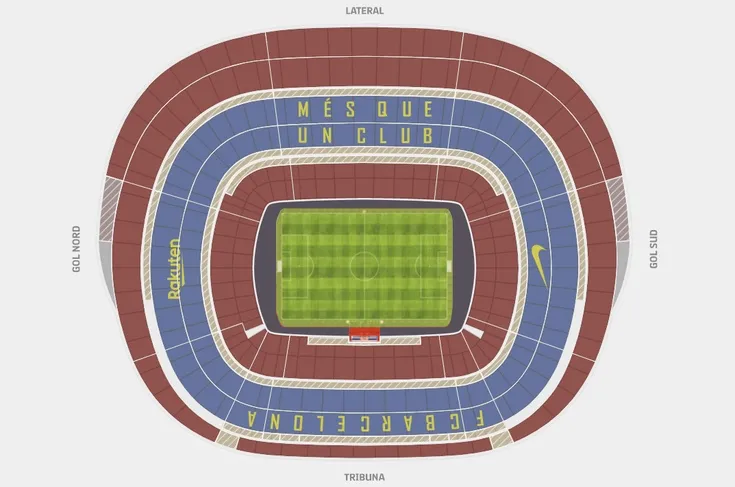 Sơ đồ bố trí chỗ ngồi chi tiết tại sân vận động Camp Nou