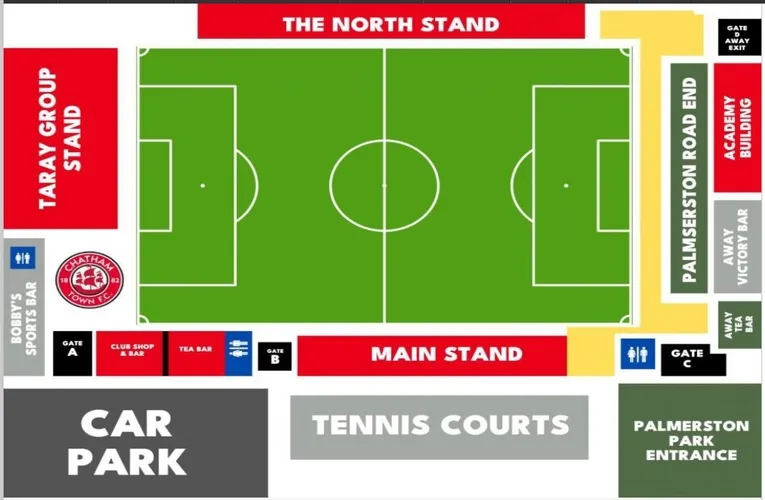 Sơ đồ bố trí chỗ ngồi chi tiết tại Sân vận động Queen Elizabeth II của Enfield Town FC