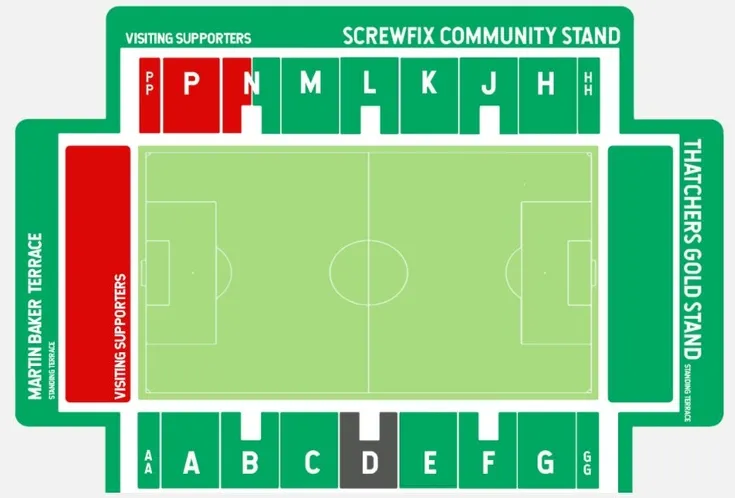 Sơ đồ bố trí chỗ ngồi và các khán đài tại sân Huish Park