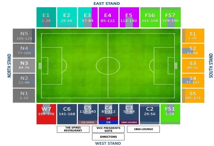 Sơ đồ bố trí chỗ ngồi và các khán đài tại sân SMH Group của Chesterfield FC