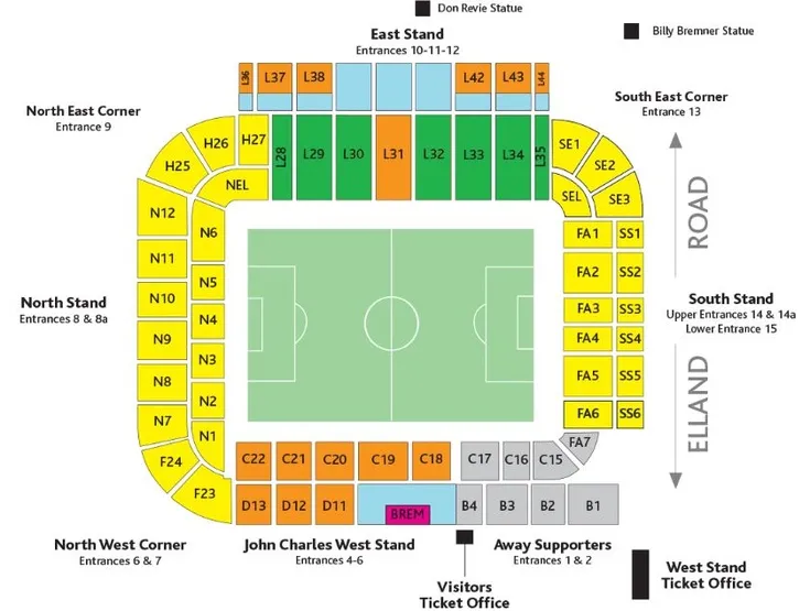 Sơ đồ chỗ ngồi chi tiết của sân Elland Road