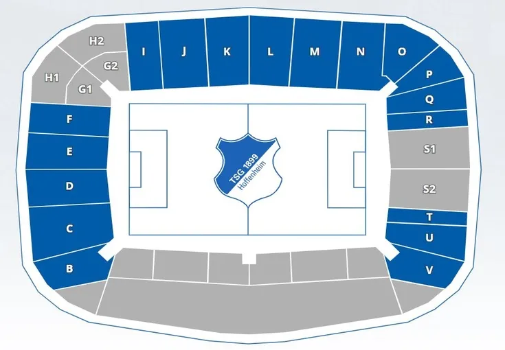 Sơ đồ chỗ ngồi chi tiết của sân vận động Rhein-Neckar-Arena