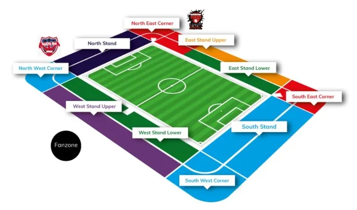 Sơ đồ chỗ ngồi chi tiết của sân vận động Riverside Stadium