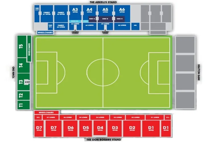Sơ đồ chỗ ngồi chi tiết sân vận động County Ground, hướng dẫn vị trí các khán đài chính