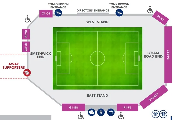 Sơ đồ chỗ ngồi chi tiết sân vận động The Hawthorns, hướng dẫn vị trí khán đài