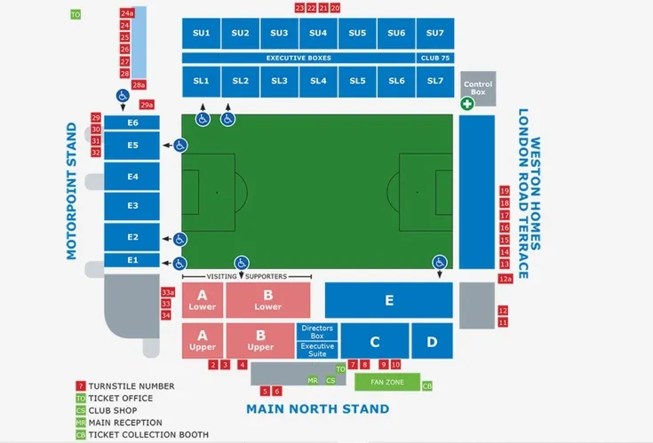 Sơ đồ chỗ ngồi chi tiết sân Weston Homes London Road của Peterborough United