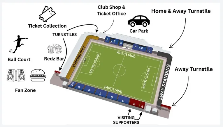Sơ đồ chỗ ngồi sân Broadfield, sân nhà của Crawley Town FC