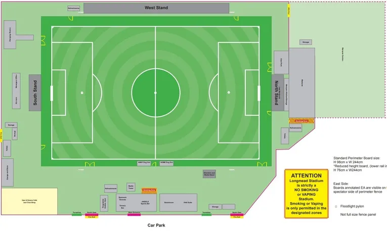 Sơ đồ chỗ ngồi sân Longmead, bố trí các khu vực khán đài tại Longmead Stadium