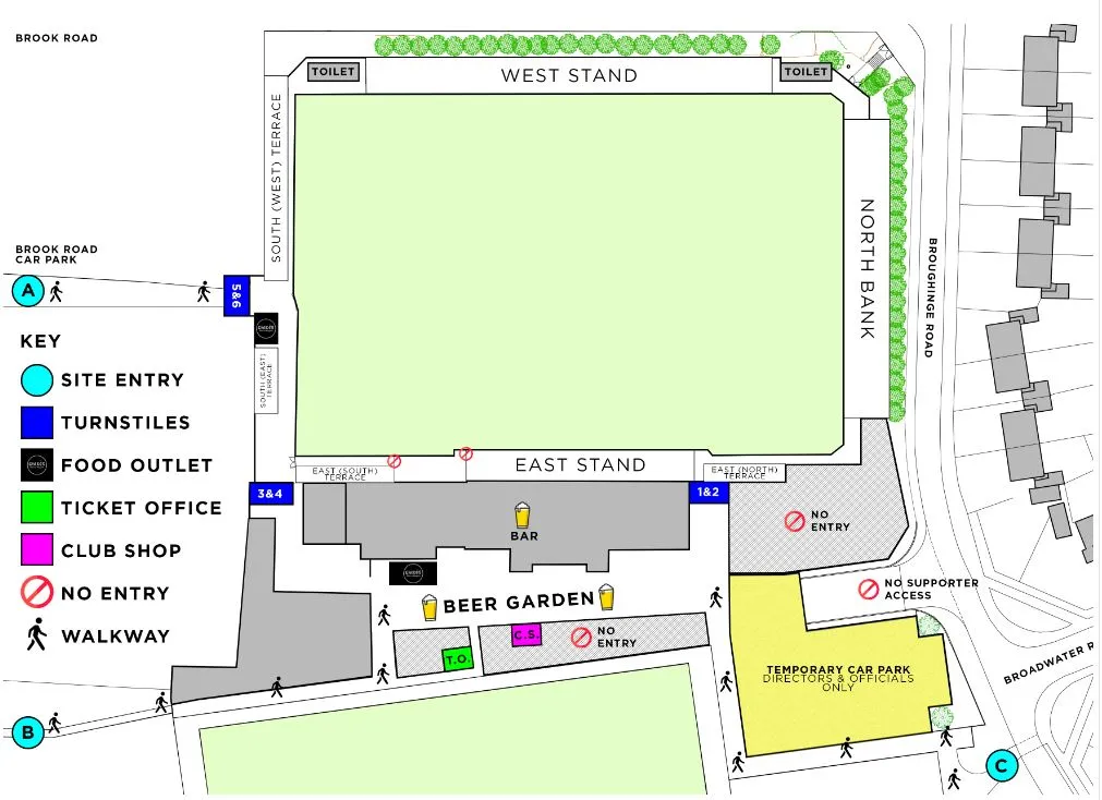 Sơ đồ chỗ ngồi và phân khu khán giả tại sân Meadow Park, Borehamwood