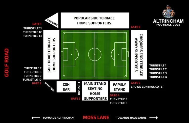 Sơ đồ sân J Davidson Stadium của Altrincham FC