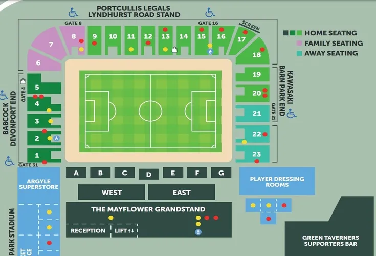 Sơ đồ tổng thể chỗ ngồi và các khu vực tại sân Home Park