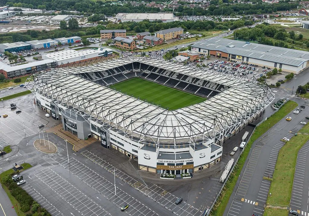 Tổng quan sân vận động Pride Park từ trên cao, sân nhà của Derby County