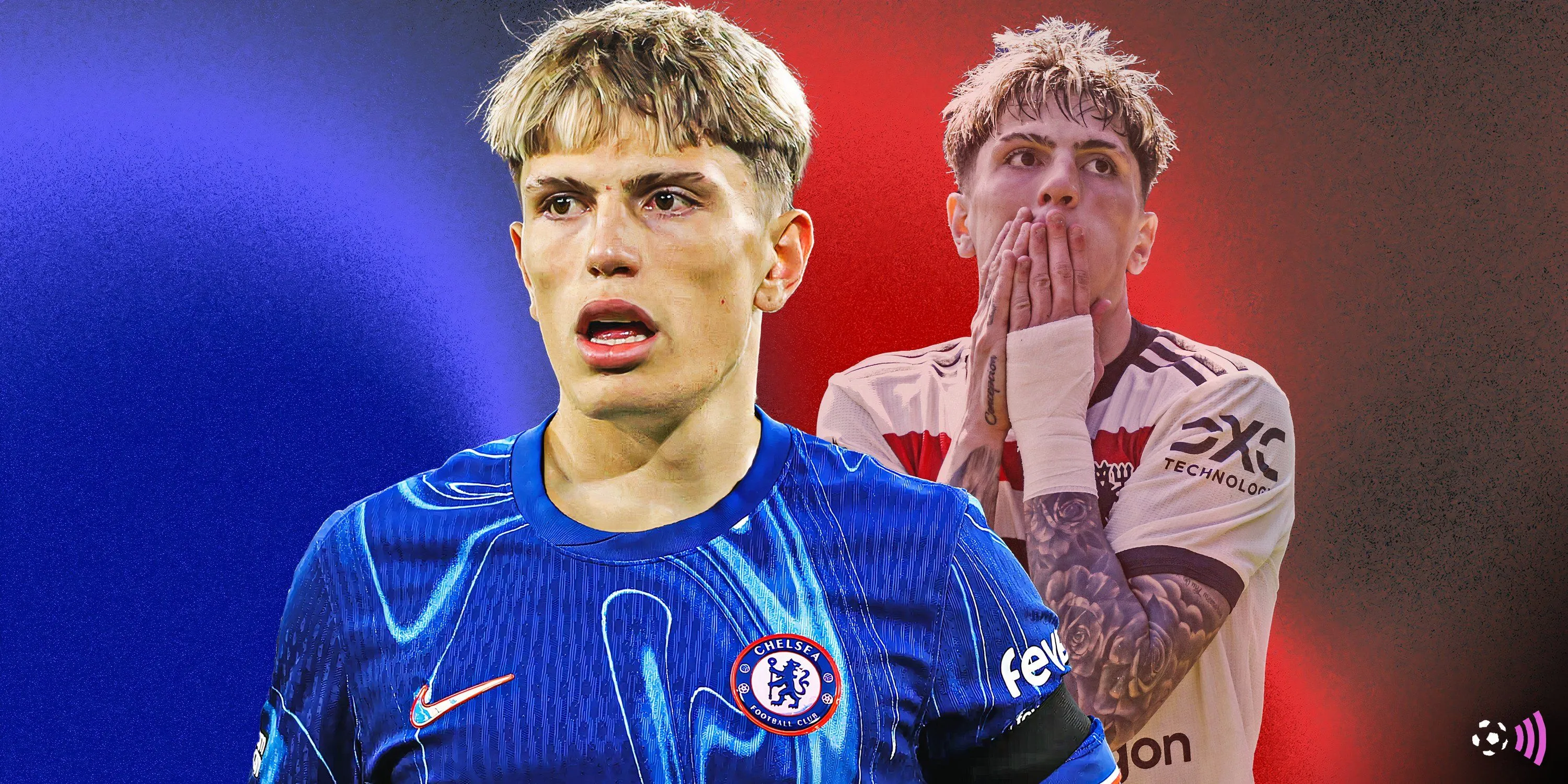 Hai cầu thủ Chelsea đang xem Alejandro Garnacho thi đấu trong một trận đấu