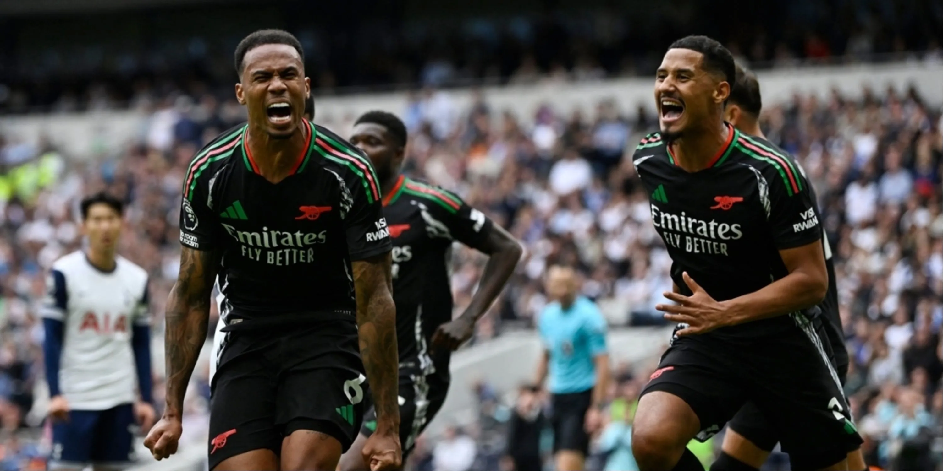 Saliba và Gabriel trong trận derby Bắc London, biểu tượng cho sự chắc chắn hàng thủ Arsenal