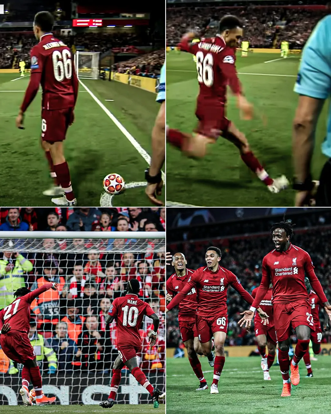 Tình huống Alexander-Arnold thực hiện quả phạt góc nhanh, tạo cơ hội cho Origi ghi bàn kinh điển đưa Liverpool ngược dòng trước Barcelona.